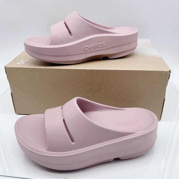 OOFOS OOmega OOahh Flip Flop Slide Waterproof Stardust Pink Womens US 6/ EU 37 - Picture 1 of 11